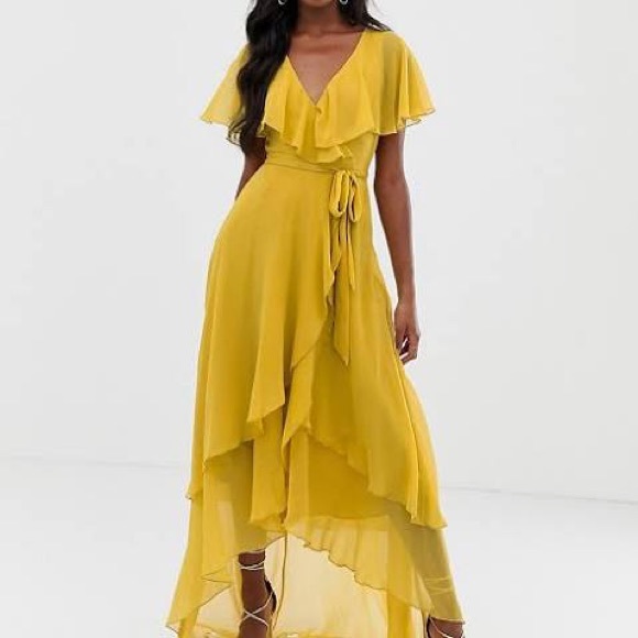 asos design maxi dress with cape back and dipped hem in light floral print